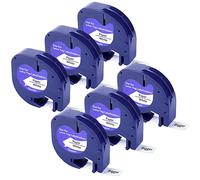 Bigger Lot de 6 rubans d'étiquettes de rechange compatibles avec Dymo LetraTag 91330 - Ruban d'étiquetage utilisé avec DYMO LetraTag Plus LT-100H LT-100T QX50 (1,27 cm x 4 m)
