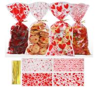 Bighan 100 Pièces Sachet Bonbon Saint Valentin avec Liens Torsadés, Sacs Plastique Transparent Sachet Bonbons Anniversaire, pour Mariages, Anniversaires, Saint Valentin”