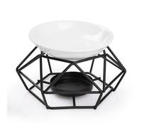 Bighan Brûleur D'Huiles Essentielles en MéTal, Diffuseur De BrûLeur de Cire, Bougeoir Chauffe-Plat, Diffuseur D'ArôMe, DéCoration de Chambre à Coucher, Rhombique Noir + Bol Blanc