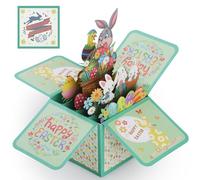 Bighan Carte de Pâques Pop-Up avec Enveloppe, Lapin 3D Carte de Voeux Lapin de Pâques, Carte Pliante 3D pour Pâques, B