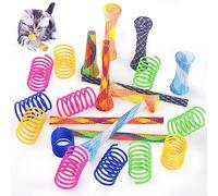 Bighan Lot de 22 jouets colorés pour chat, 12 jouets à ressort pour chat + 10 bâtons en maille Ca T pour taper, mordre, chasse, jeu actif et sain pour chaton
