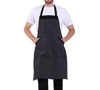 BIGHAS Tablier réglable avec poche, bandes extra longues pour homme et femme, 18 couleurs, pour cuisine, maison, restaurant, café, cuisine, pâtisserie, jardinage (Rayures noires et blanches)