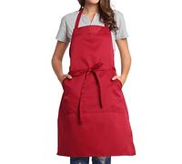 BIGHAS Tablier réglable avec poche, bandes extra longues pour homme et femme, 18 couleurs, pour cuisine, maison, restaurant, café, cuisine, pâtisserie, jardinage (Rouge vin)