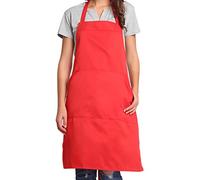 BIGHAS Tablier réglable avec poche, bandes extra longues pour homme et femme, 18 couleurs, pour cuisine, maison, restaurant, café, cuisine, pâtisserie, jardinage (Rouge)