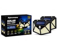 Bighouseqeep Lot de 2 lampes solaires LED extérieures avec capteur de mouvement 120°, 100 LED, éclairage 270°, 3 modes de lumière, batterie 1200 mAh, étanchéité IP65 pour jardin, patio et mur