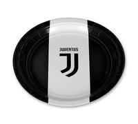 BIGIEMME Lot de 8 assiettes Juventus Juve blanc noir 23 cm en carton, décorations de table d'anniversaire, de fête, d'équipes de football, multicolore