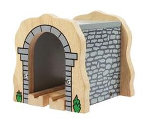 Bigjigs Houten Treintunnel Steenmotief - Grijs G