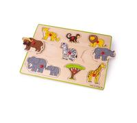 Bigjigs Puzzle À Boutons En Bois Safari - 9 Pièces