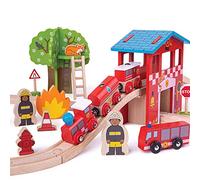 Bigjigs Coffret De Train En Bois Pompiers - 39 Pièces