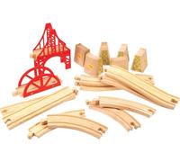 Bigjigs Rail Ensemble de rails en bois Pont 18 pièces