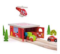 Bigjigs Rail Hangar Caserne de Pompiers | Train en Bois | Circuit Train Bois | Jouet Enfant | Jouet Éducatif | Cadeau Enfant | Jouet en Bois | Compatible Avec Autre Marques de Train en Bois