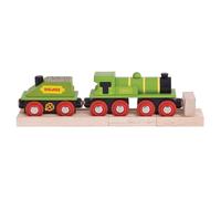 Bigjigs Rail Locomotive verte avec tender + 3 rails