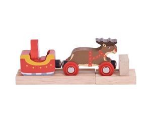 Bigjigs Rail Santa Sleigh with Reindeer Toy Train - Bigjigs Train for Christmas