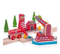 Bigjigs Rail Secours Incendie en Mer | Train en Bois | Circuit Train Bois | Jouet Enfant | Jouet Éducatif | Cadeau Enfant | Jouet en Bois | Compatible avec Autre Marques de Train en Bois
