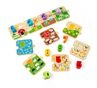 Bigjigs Toys - 1-10 Tile Puzzle 20 Play Pieces - Puzzles de comptage en Bois et de nombres pour Enfants, Carreaux à thème de la Cour de Fer, Jeux de mathématiques Montessori, Cadeaux pour Les