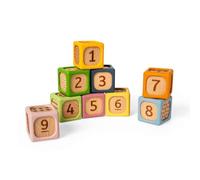 Bigjigs Toys Blocs de tri souples | Ensemble de blocs pour bébé en silicone et bois | Cubes empilables Montessori pour bébés | Ensembles de cubes de construction souples avec chiffres | Kit de jouets