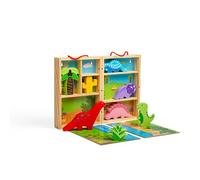 Bigjigs Toys Boîte de jeu dinosaure en bois avec 5 dinosaures et 2 tapis de jeu dépliants, pour enfants à partir de 18 mois