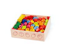 Bigjigs Toys Conne en Bois de Perles et Lacets - Fizer des Perles d'activité