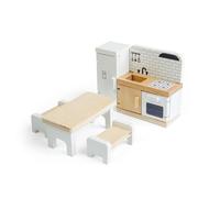 Bigjigs Toys Ensemble de cuisine | Maison de poupée en bois | Accessoires de chambre pour maison de poupée pour enfants | Réfrigérateur de maison de poupée jouet pour four, lavabo et table à manger |