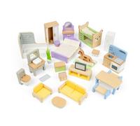 Bigjigs Toys Ensemble de meubles pour maison de poupée | Accessoires pour maison de poupée en bois | Lot de 31 figurines de maison de poupée | Ensemble de jouets pour salon, salle de bain, cuisine et