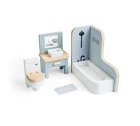 Bigjigs Toys Ensemble de salle de bain | Meubles de maison de poupées en bois | Accessoires de salle de bain jouets pour maison de poupée | Ensemble de figurines miniatures pour baignoire, évier et