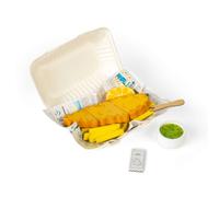 Bigjigs Toys Fish & Chips - Juego de alimentos de corte de madera de 26 piezas c