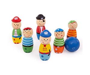 Bigjigs Toys Jeu de Bowling Quilles Pirates - Jeu Enfant | Jeu Intérieur | Jeu Traditionnel en Bois | Cadeau pour Enfant | Jeu pour la Famille