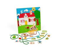 Bigjigs Toys - Jeu de Dentelle de Dentelle de Maison - 30 Cartes de laçage de Forme géométrique et 6 Lacets, Jouets en Moto Fin, Jouets en Filetage pour 2 Ans et Plus, Apprentissage précoce idéal et
