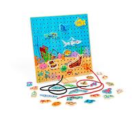 Bigjigs Toys - Jeu de Dentelle Marine en Dentelle - 30 Cartes de laçage de Forme géométrique et 6 Lacets, Jouets en Moto Fin, Jouets en Filetage pour 2 Ans et Plus, Apprentissage précoce et Filet