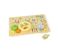 Bigjigs Toys Jungle Busy Board - Jouet Montessori en bois pour bébés et tout-petits, activités de siège auto et avion, apprentissage précoce, cadeaux respectueux de l'environnement pour enfants, à
