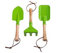 Bigjigs Toys Kids Gardening Tools Set - 3pc Metal Garden Tools Toy Set avec Fourche à Main, truelle et râteau, Ensemble de Jardinage de qualité avec poignées en Bois
