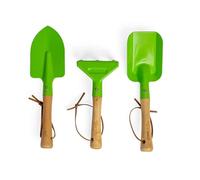 Bigjigs Toys Kids Gardening Tools Set - 3pc Metal Garden Tools Toy Set avec Fourche à Main, truelle et râteau, Ensemble de Jardinage de qualité avec poignées en Bois