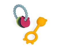 Bigjigs Toys Lot de 2 jouets de dentition et hochet pour bébé, fabriqués à partir de 100 % silicone, respectueux de l'environnement, pour nouveau-né, à partir de 0 mois