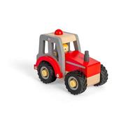 Bigjigs Toys - Mini Red Tractor - Véhicule de ferme en bois avec roues en caoutchouc encombrantes et figurine de conducteur de ferme, tracteurs pour enfants et camions, cadeaux pour les tout-petits,