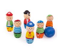 Bigjigs Toys Mini Wooden Pirate Skittles Set with 6 Skittles and 1 Bowling Ball