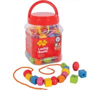 Bigjigs Toys Perles à enfiler en bois dans une boîte