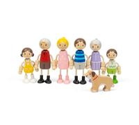 Bigjigs Toys Poupées familiales générationnelles | Lot de 7 maisons de poupées en bois | Petites familles de jouets | Enfants, parents, grands-parents et figurines de chien pour maison de poupée |