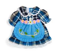 Bigjigs Toys Robe à carreaux bleue (taille M) | Vêtements de poupée pour poupées douces pour enfants | Robe à motif à carreaux Ragdoll avec tablier et détails floraux | Tenues pour enfants Ragdolls |