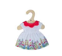 Bigjigs Toys Robe blanche à fleurs avec col rouge pour poupée 28 cm