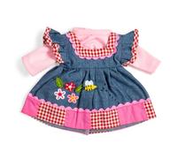Bigjigs Toys Robe en jean avec bordure rose (taille M) | Vêtements de poupées | Robes bleues avec vichy rouge et détails roses pour une poupée douce pour enfant | Tenues et accessoires de poupée |
