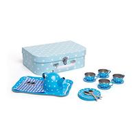 Bigjigs Toys Service à Thé à Pois Bleu en Métal | Jouet pour Enfant | Cadeau Enfant | Joeut Traditionnel | Apprendre en Jouant