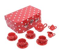Bigjigs Toys Service à Thé à Pois Rouge en Porcelaine | Jouet pour Enfant | Cadeau Enfant | Joeut Traditionnel | Apprendre en Jouant