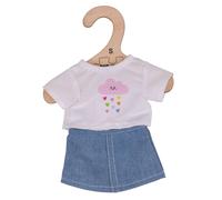 Bigjigs Toys T-shirt blanc avec jupe en jean pour poupée 28cm