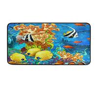 Bigjoke Ocean Tropical Fish Coral Tapis de cuisine antidérapant en caoutchouc confortable pour cuisine, salle de bain, décoration d'intérieur 99 x 51 cm