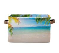 Bigjoke Panier de rangement en tissu avec poignées Motif feuilles de palmier et océan tropical