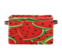 Bigjoke Panier de rangement en tissu avec poignées Motif pastèque tropical Panier de rangement pour jouets, poubelle, panier de rangement pliable avec poignées en forme de pastèque