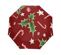 BIGJOKE Parapluie 3 plis à ouverture automatique Aquarelle Canne de Noël Coupe-vent Léger Parapluie de pluie Compact pour garçons filles hommes femmes