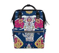 Bigjoke Sac à dos à langer ethnique africain floral éléphant multifonction grande capacité sacs à langer fermeture éclair décontracté élégant sac à dos de voyage pour maman papa soins de bébé