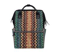 Bigjoke Sac à dos à langer Motif géométrique Zig Zag Rayures Multifonction Grande capacité Sacs à langer Fermeture éclair Casual Élégant Sacs à dos de voyage pour maman papa soins de bébé