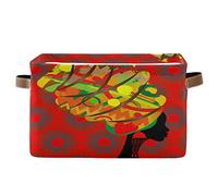 Bigjoke Tradition Panier de rangement pour femme tribale africaine Cube de rangement de jouets Poubelle à vêtements pliable avec poignées en tissu pour étagère de crèche, maison et bureau